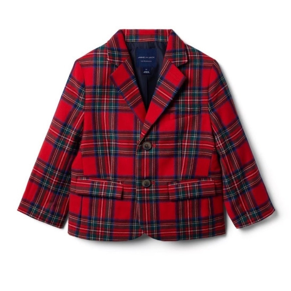Janie and Jack Plaid Blazer Kids 4 Red Tartan 100% Wool Holiday Christmas Preppy